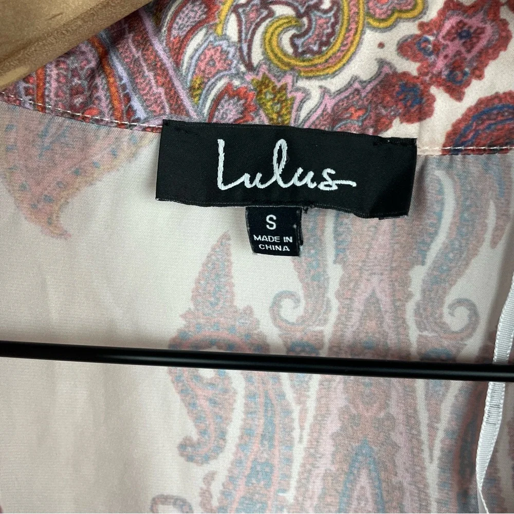 LULUS Fiji Blush Pink Paisley Print Satin Robe with Tie size small